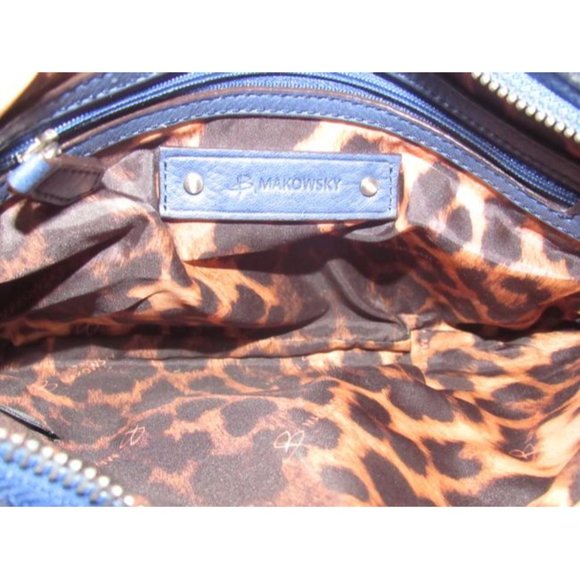 B Makowsky Denim Blue and Leather Crossbody With Bold Chrome Accents - Picture 5 of 12